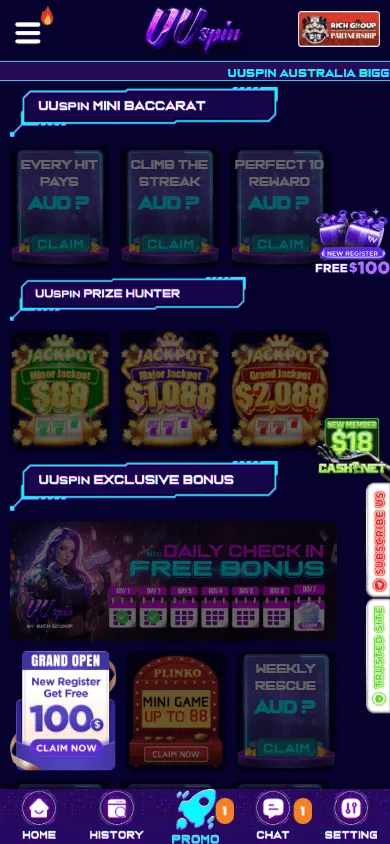 Uuspin Casino promotions area on mobile