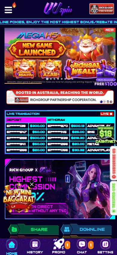 Uuspin Casino games lobby on mobile