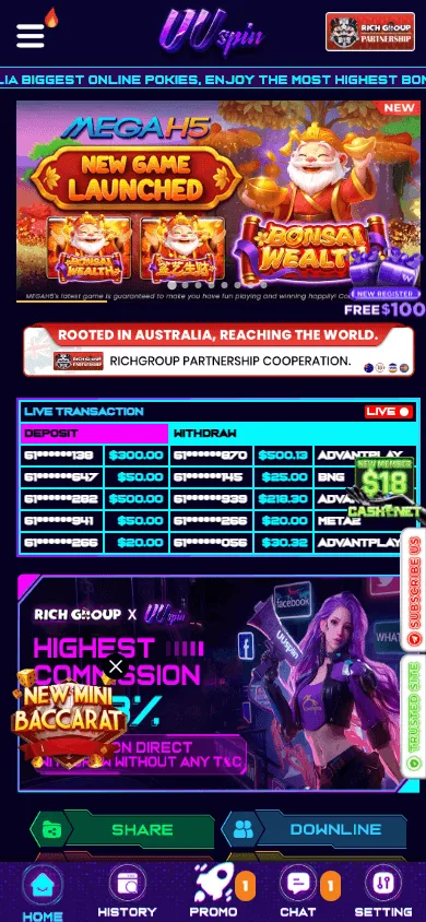 Uuspin Casino Australian home screen on mobile